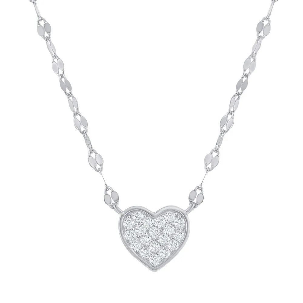 SS CZ Heart Choker with 17" Mirror Chain