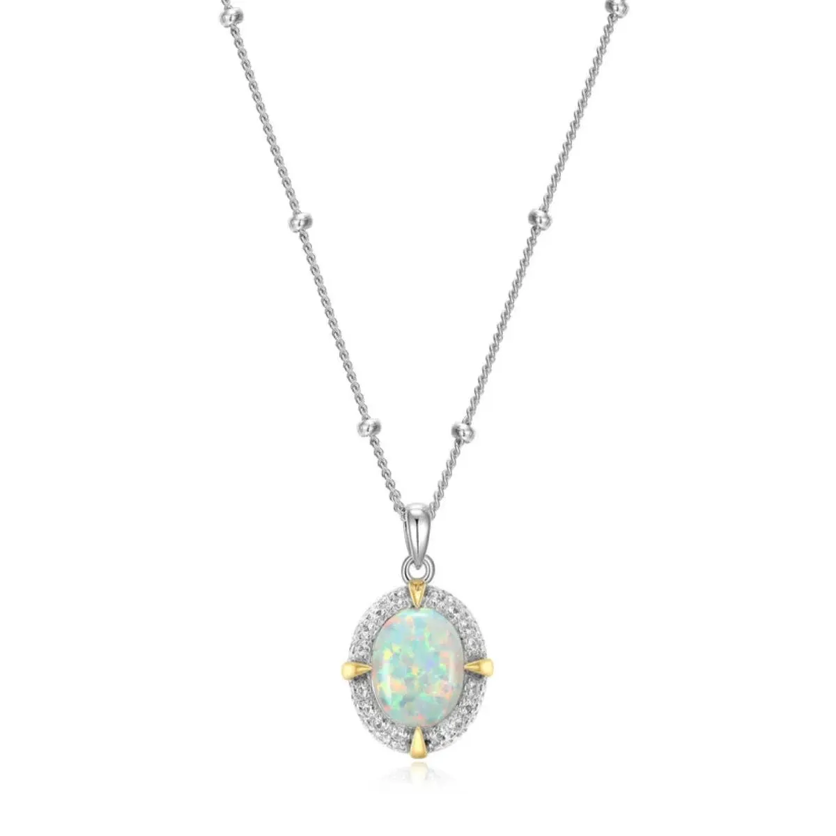 SS CZ Lab Created Oval Opal Pendant