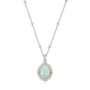 SS CZ Lab Created Oval Opal Pendant