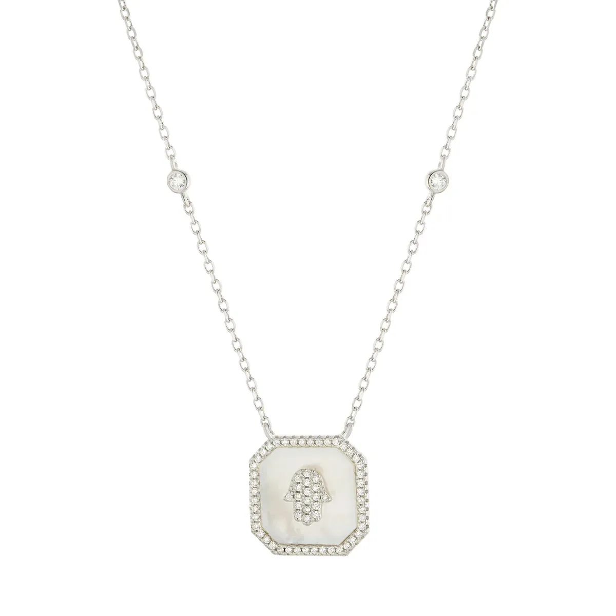 SS CZ MOP Hamsa Pendant