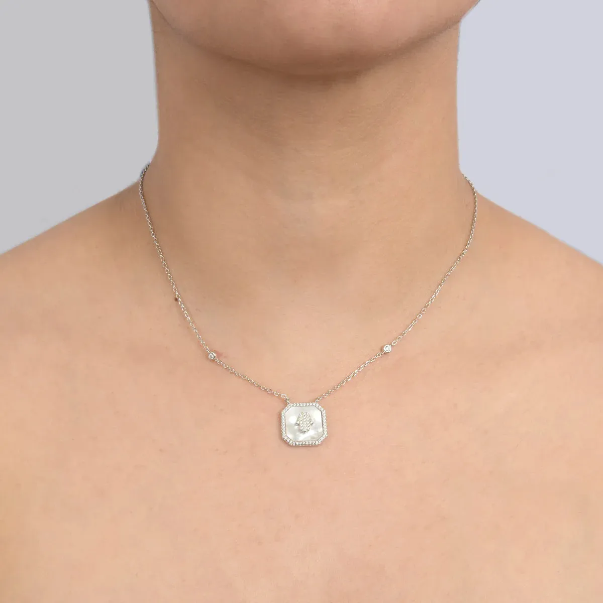 SS CZ MOP Hamsa Pendant