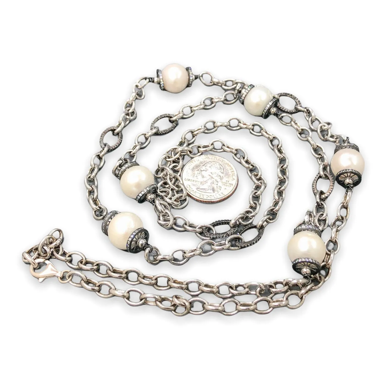SS Freshwater Pearl & CZ 46 Necklace