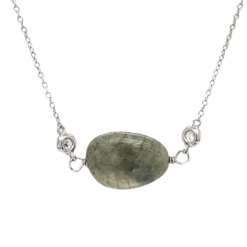 SS Green Labradorite & CZ Necklace