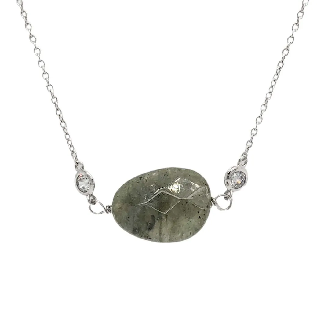 SS Green Labradorite & CZ Necklace