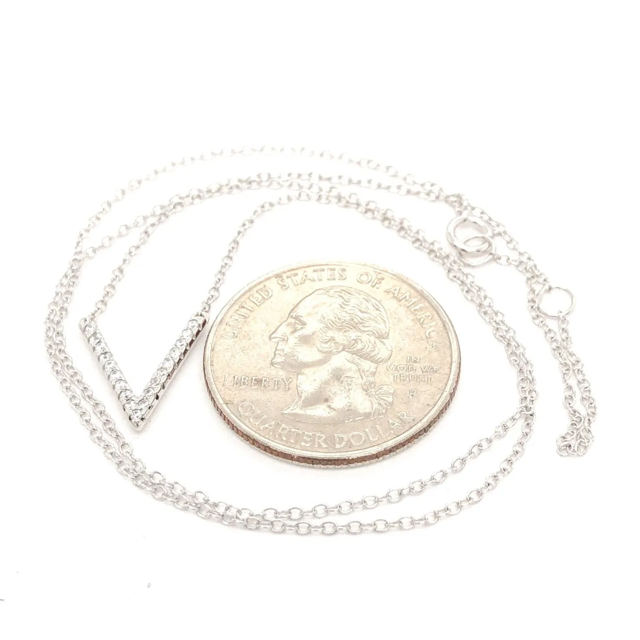 SS Large V Initial CZ Necklace