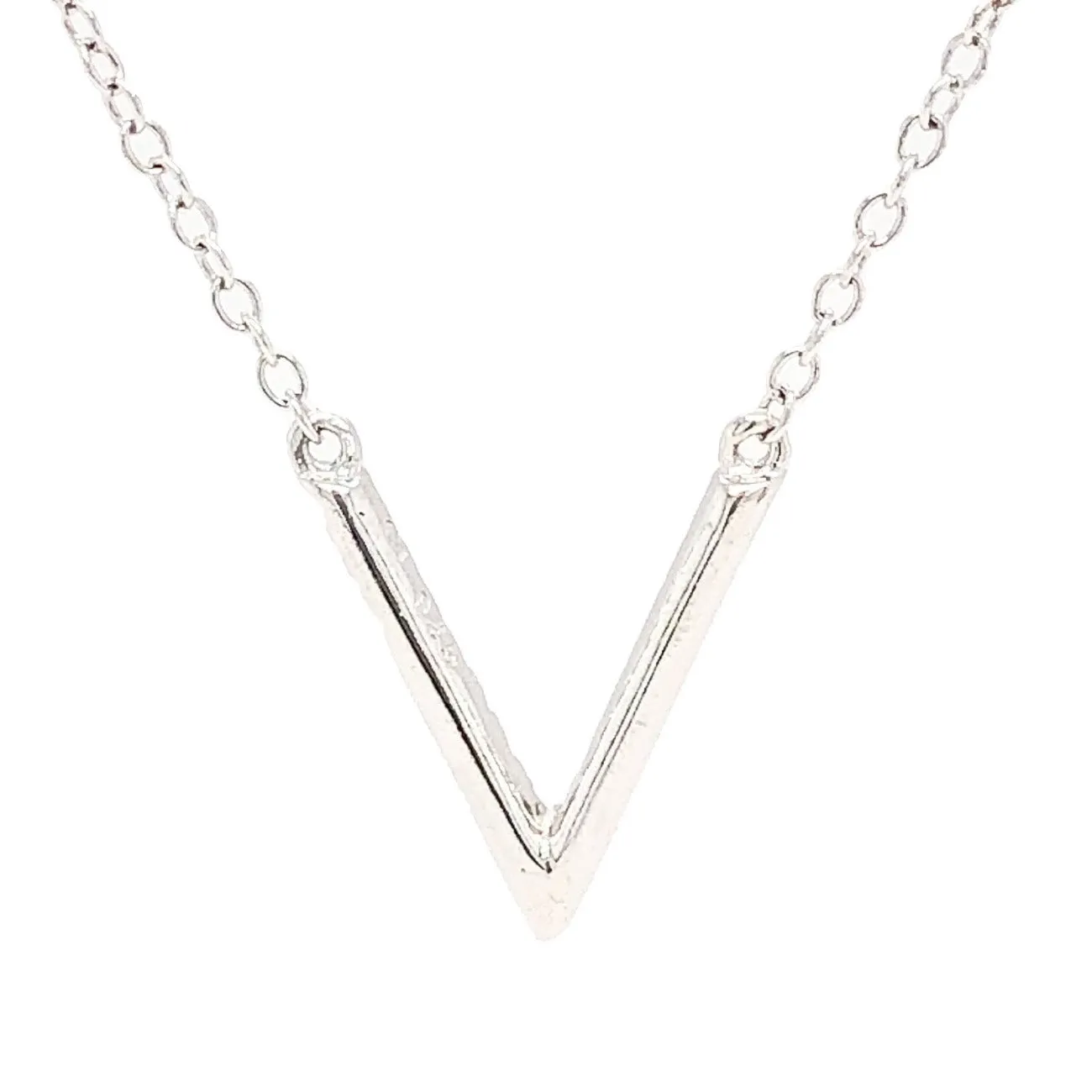 SS Large V Initial CZ Necklace