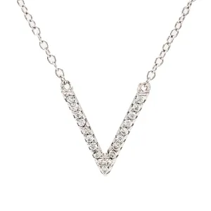SS Large V Initial CZ Necklace