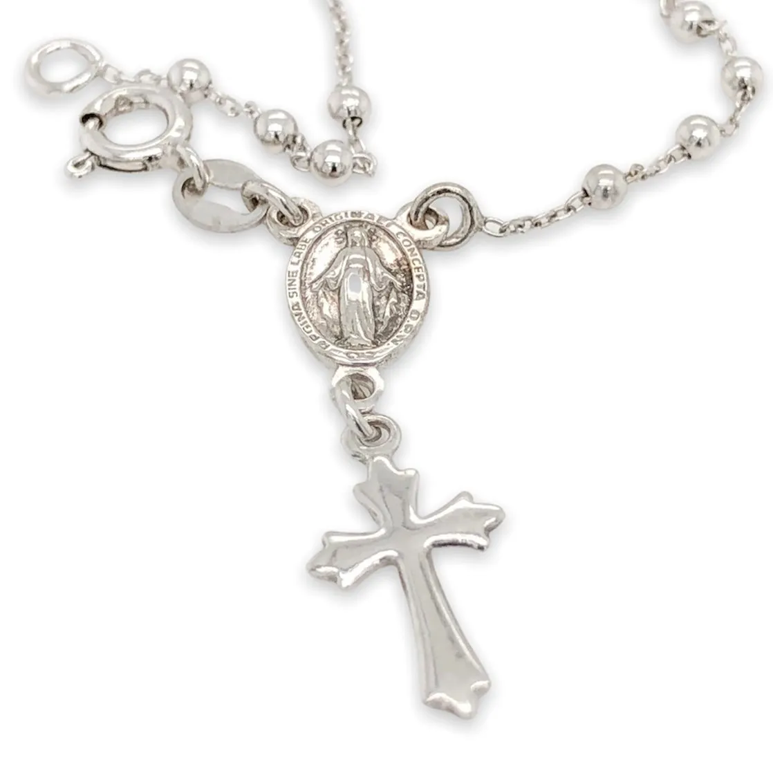 SS Miraculous Medal & Cross Charm Bracelet