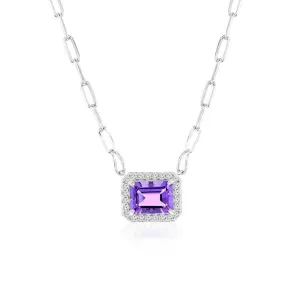 SS Paperclip chain with White Topaz and Amethyst Pendant