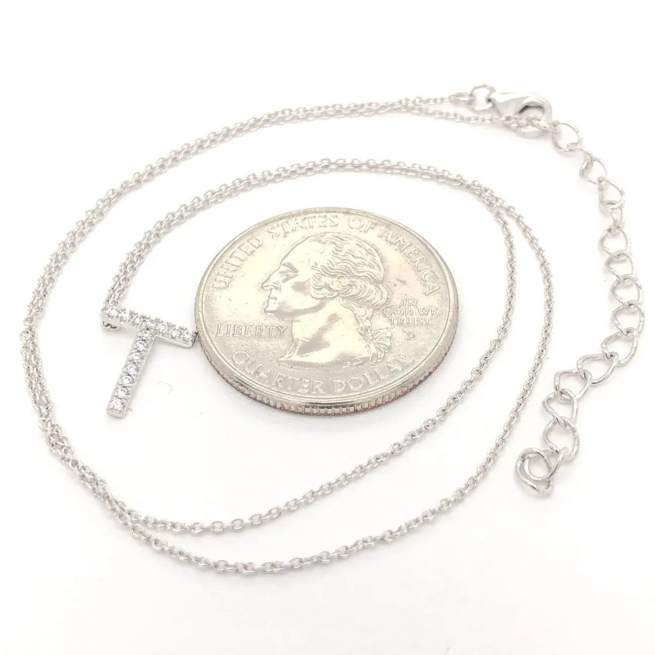 SS "T" Diagonal CZ Necklace with 16" Chain