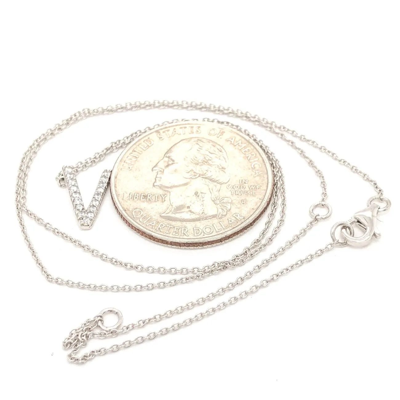 SS "V" Initial CZ Necklace