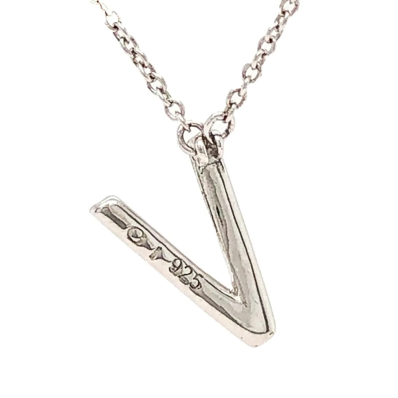 SS "V" Initial CZ Necklace