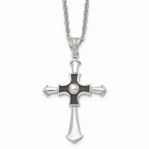 Stainless Steel Antiqued & Polished Cross 22in Necklace