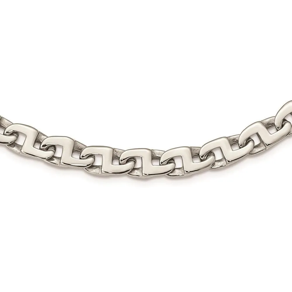 Stainless Steel Polished Fancy Squares Link Necklace