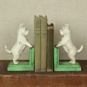 Standing Cast Iron Westie Bookends dried flowers  