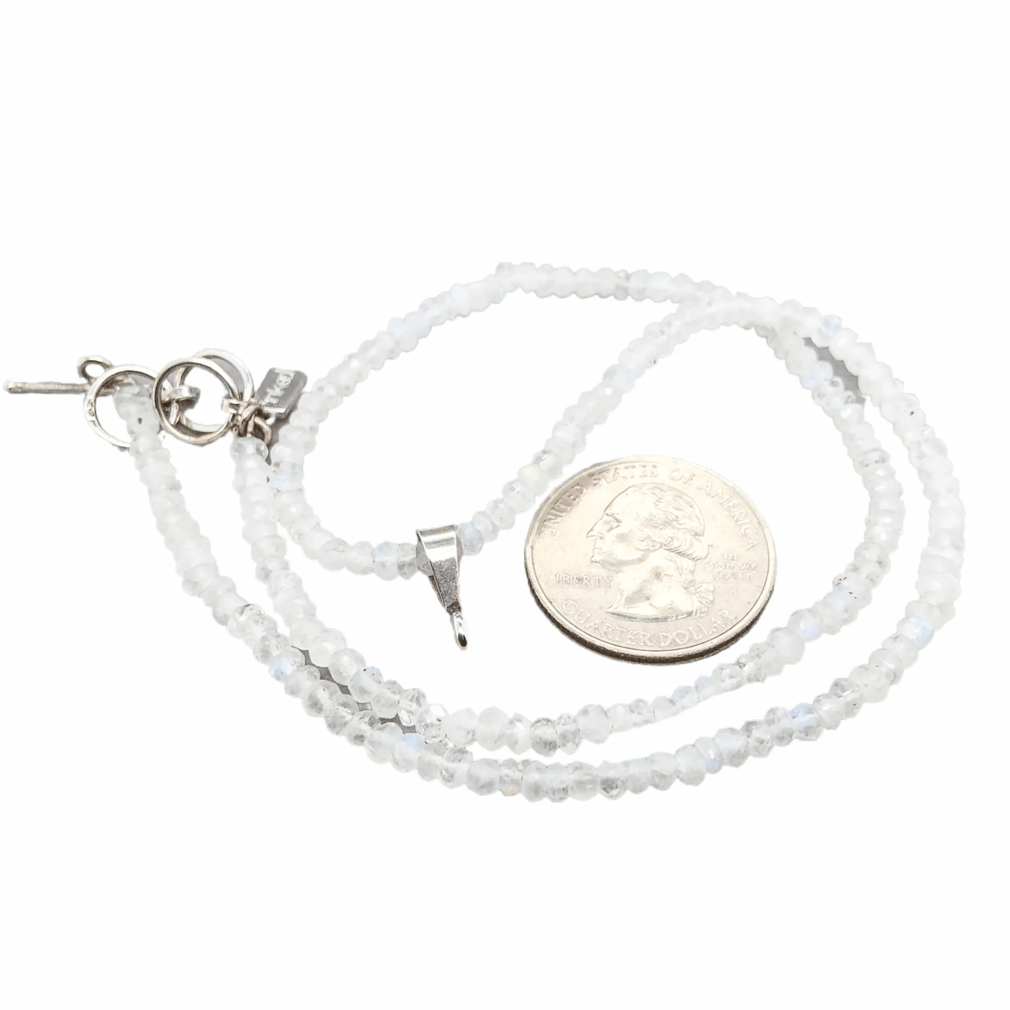 Sterling Silver 18 Moonstone Beaded Necklace