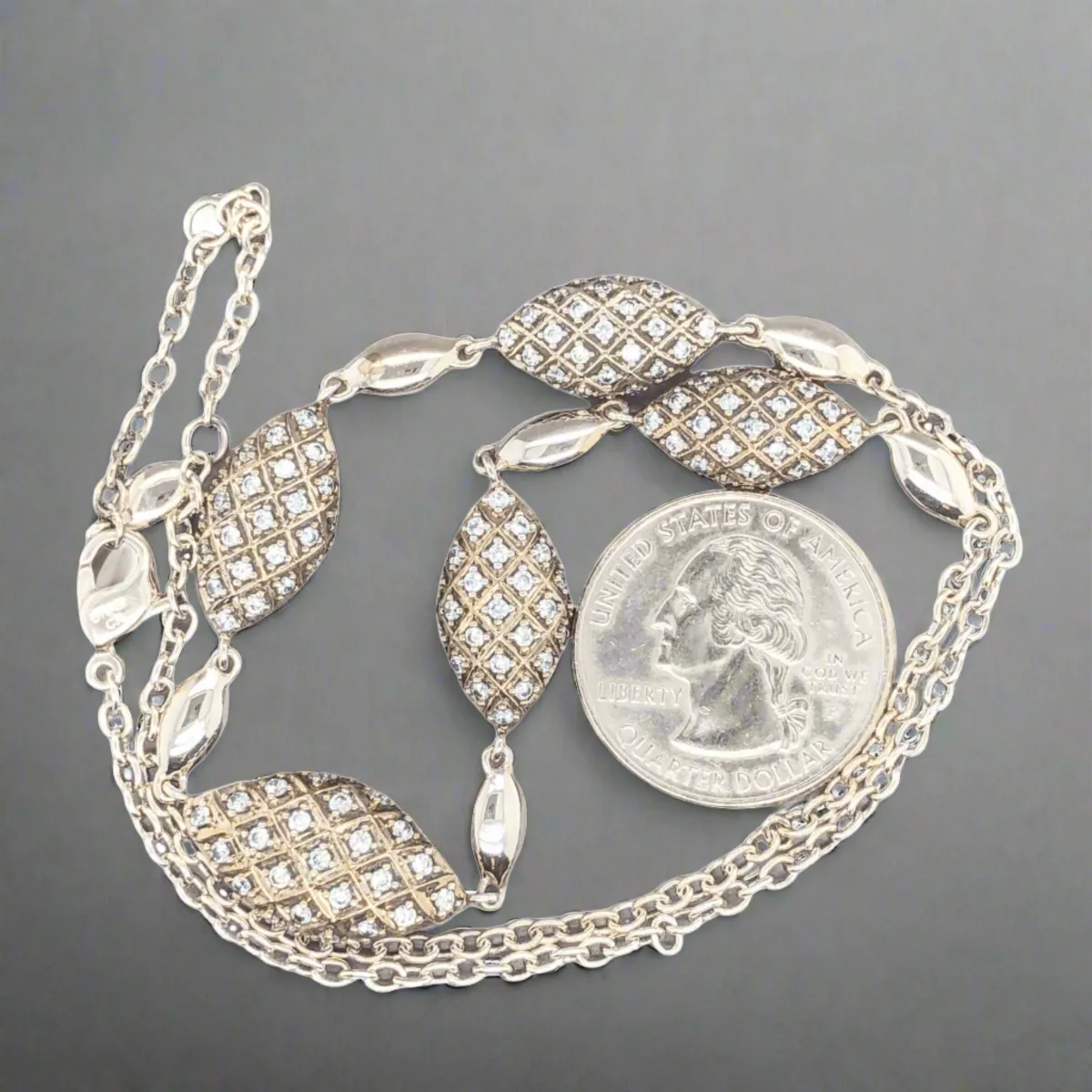 Sterling Silver CZ Graduated Station Necklace