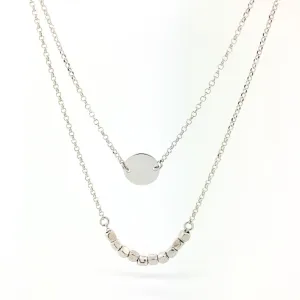 Sterling Silver Double Strand Square Bead & Disc Necklace