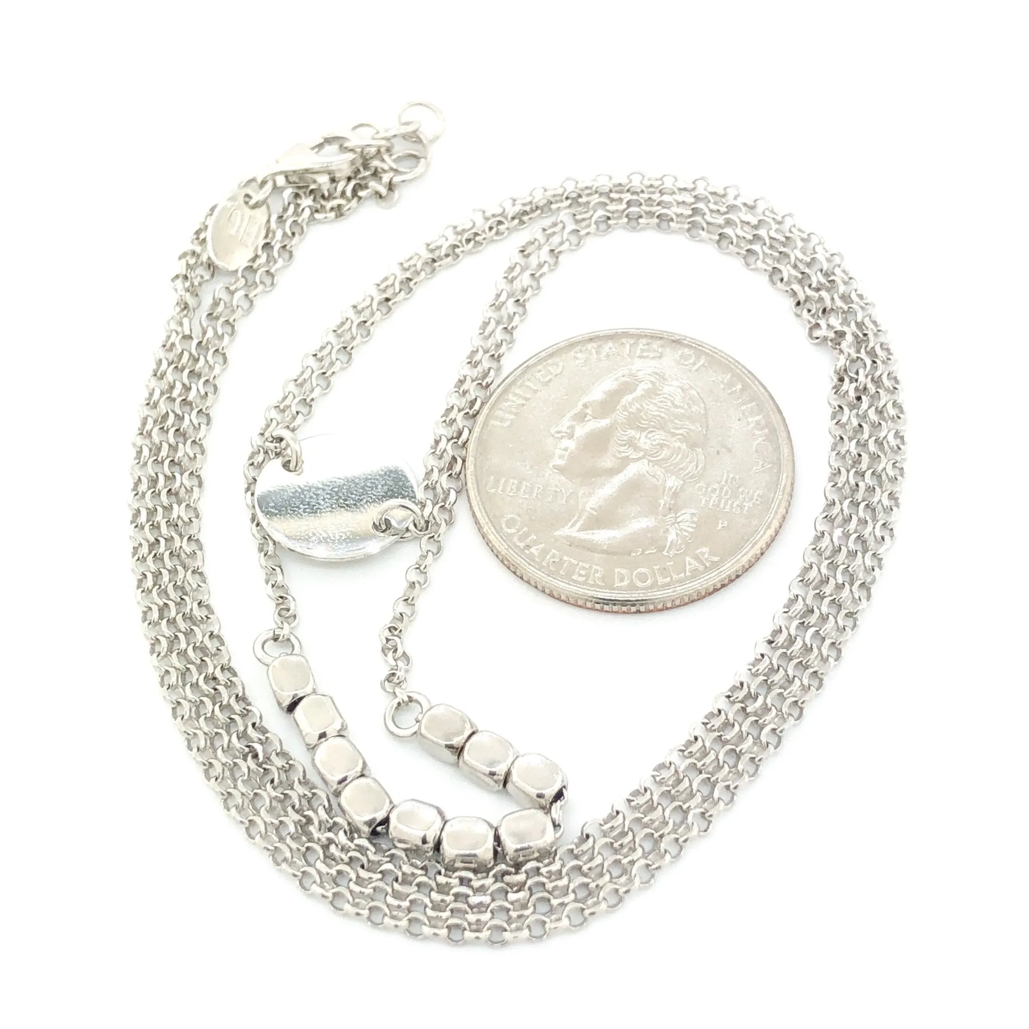 Sterling Silver Double Strand Square Bead & Disc Necklace