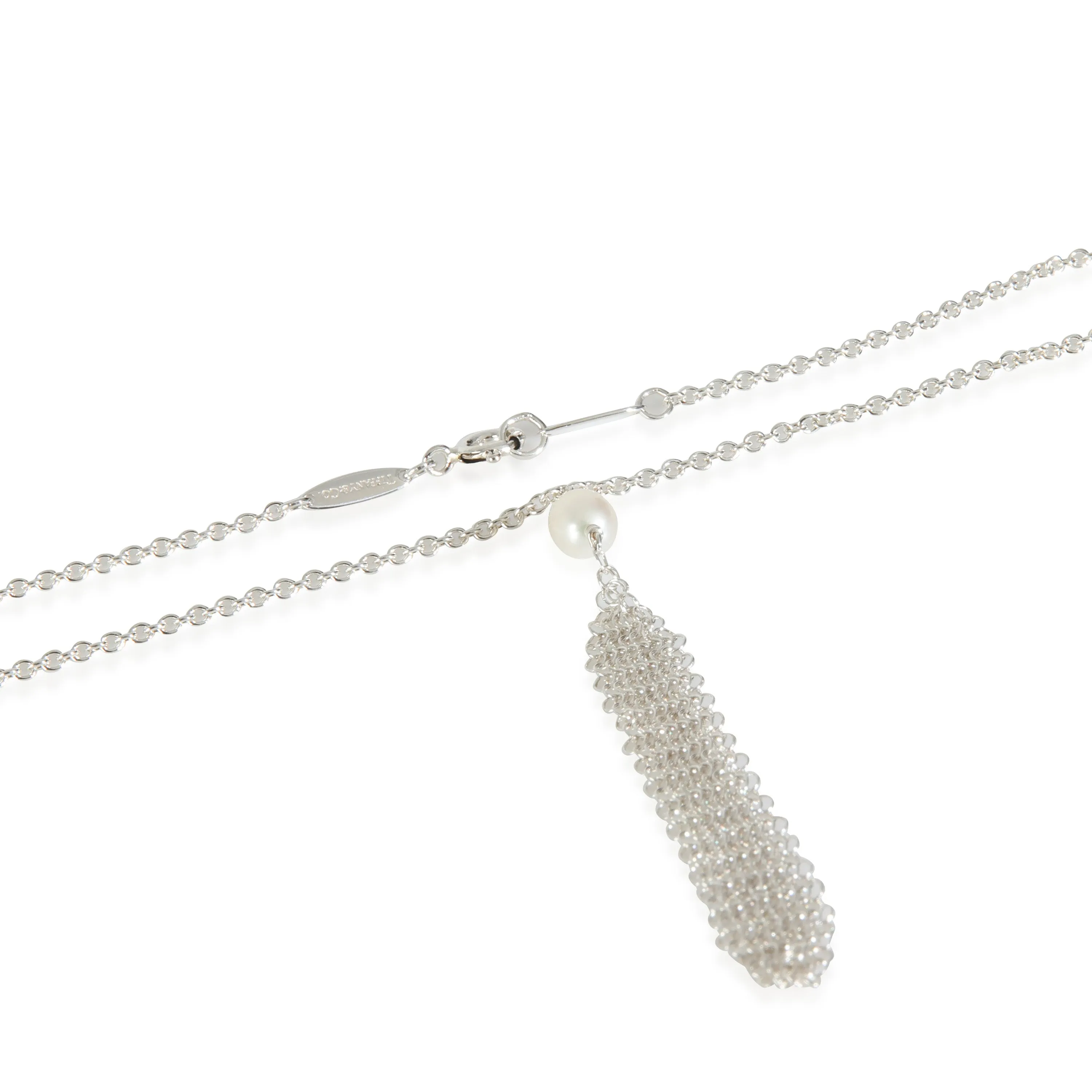 Sterling Silver Pearl Elsa Peretti Mesh Tassel Pendant