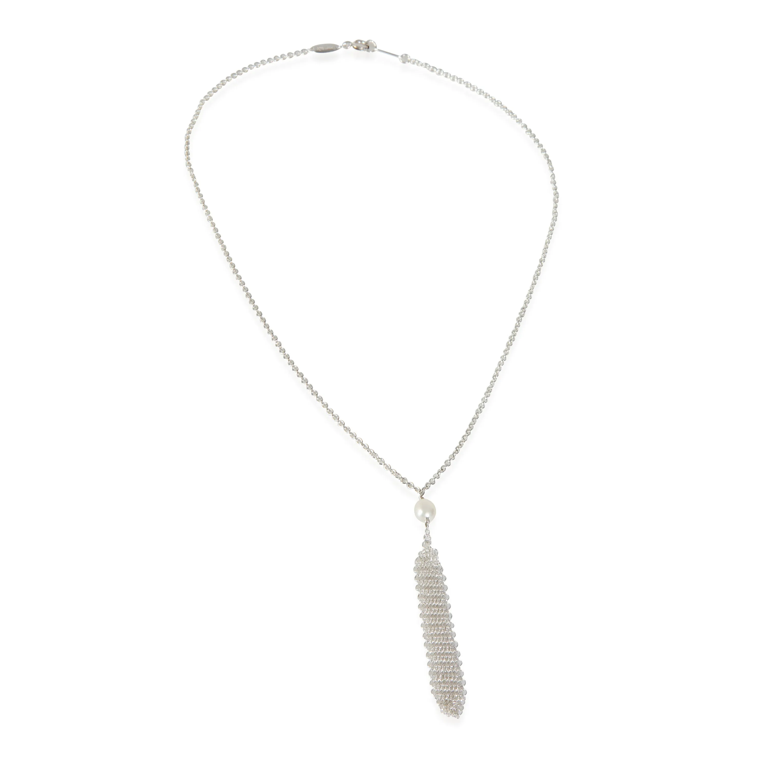 Sterling Silver Pearl Elsa Peretti Mesh Tassel Pendant