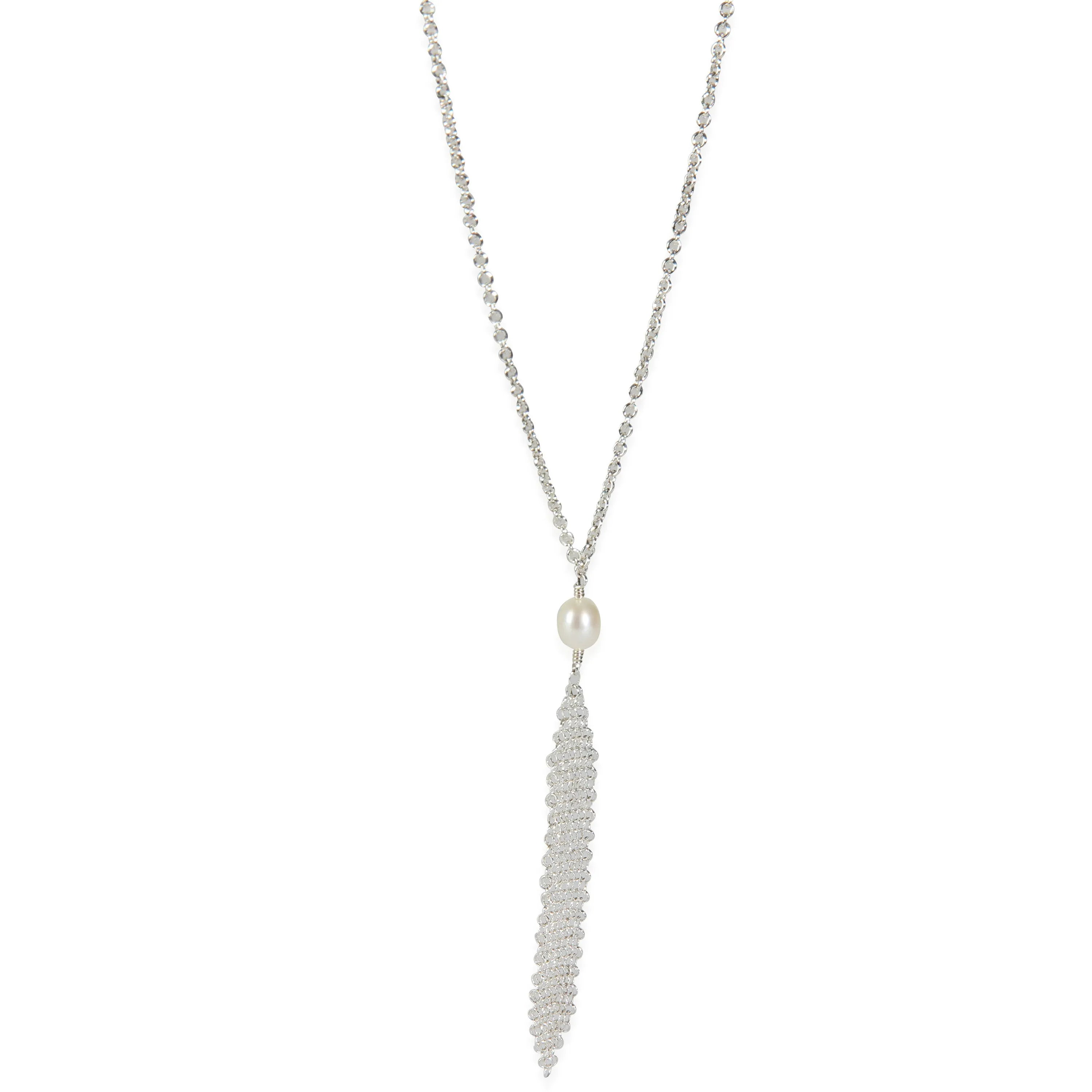 Sterling Silver Pearl Elsa Peretti Mesh Tassel Pendant