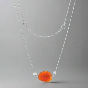 Sterling Silver Red Carnelian with Small CZs Necklace