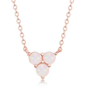 Sterling Silver Rose GP Triple White Opal Cluster Necklace