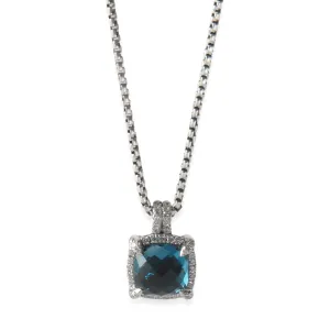 Sterling Silver Topaz and Diamond Chatelaine Pave Bezel Pendant