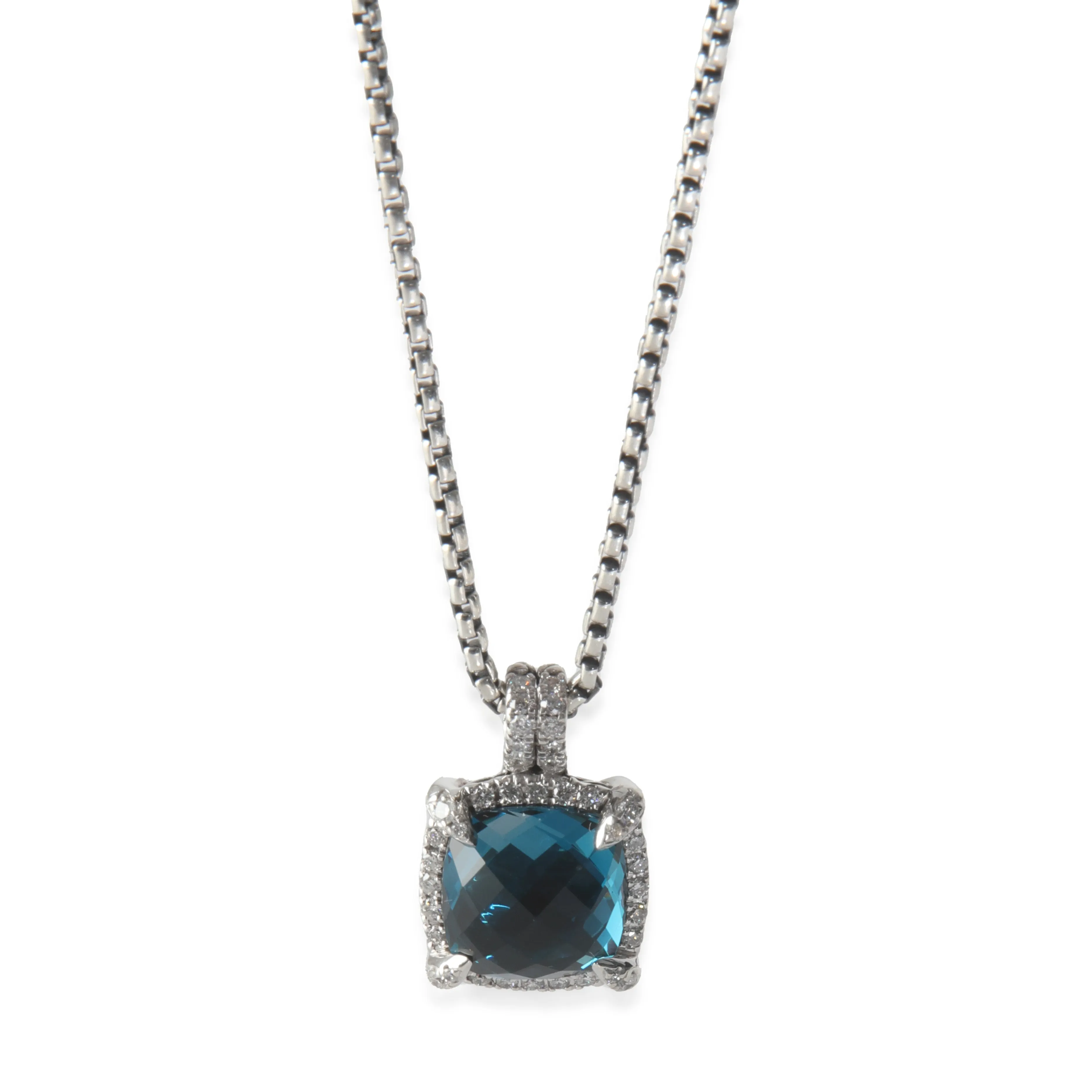 Sterling Silver Topaz and Diamond Chatelaine Pave Bezel Pendant