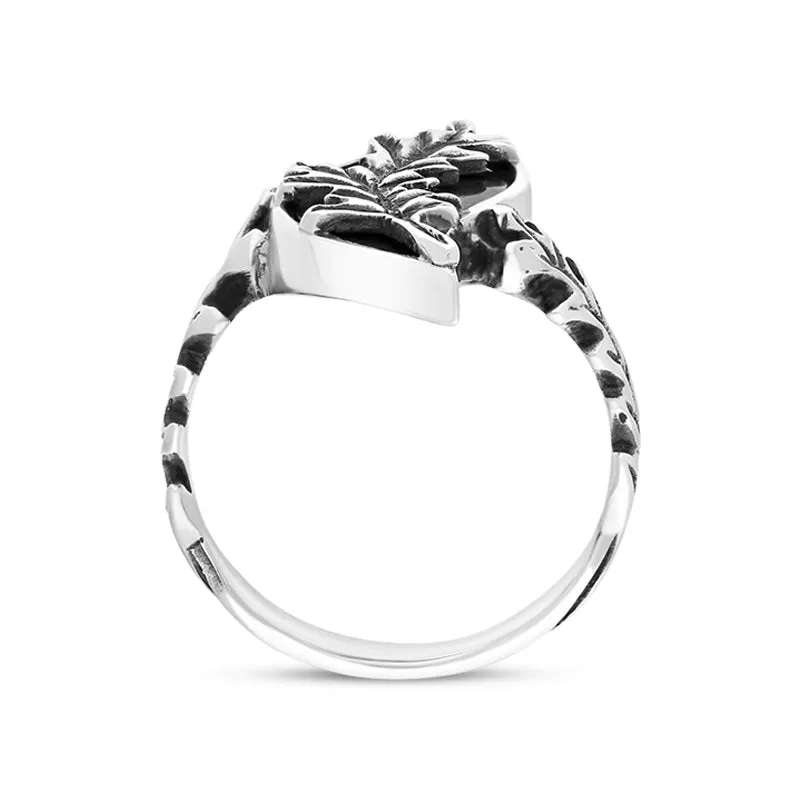 Sterling Silver Whitby Jet Acanthus Leaf Ring