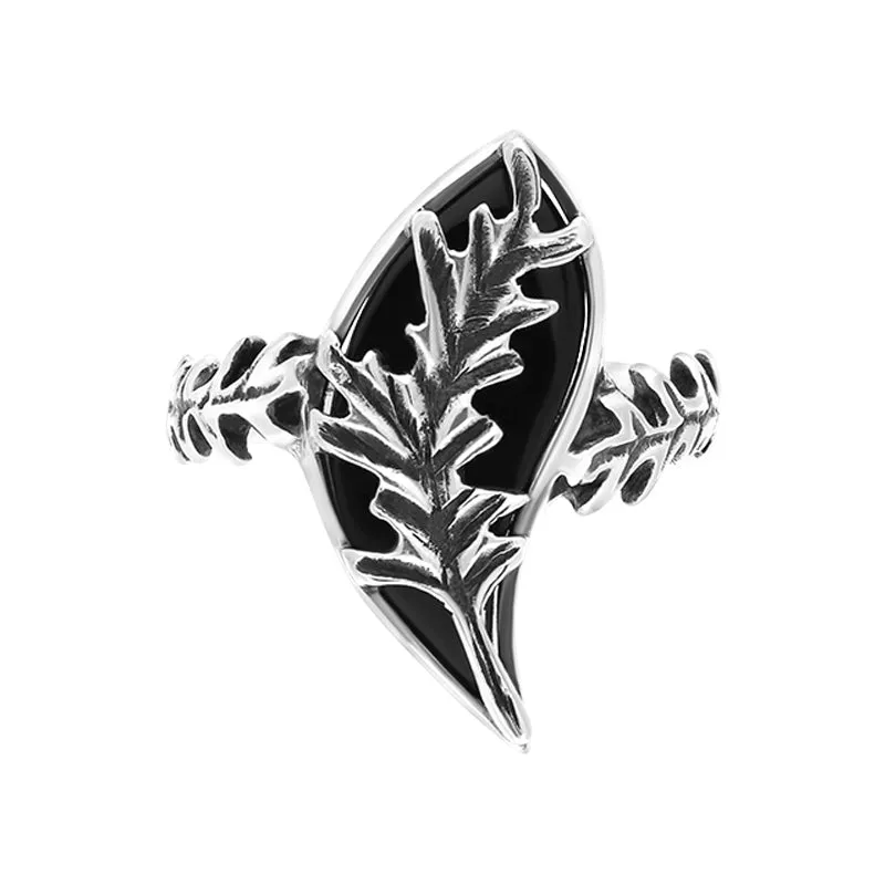 Sterling Silver Whitby Jet Acanthus Leaf Ring