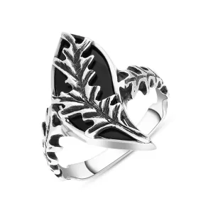 Sterling Silver Whitby Jet Acanthus Leaf Ring