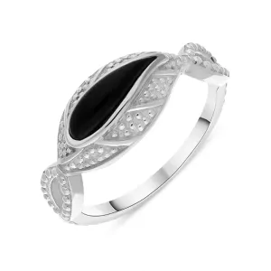 Sterling Silver Whitby Jet Marquise Beaded Edge Ring