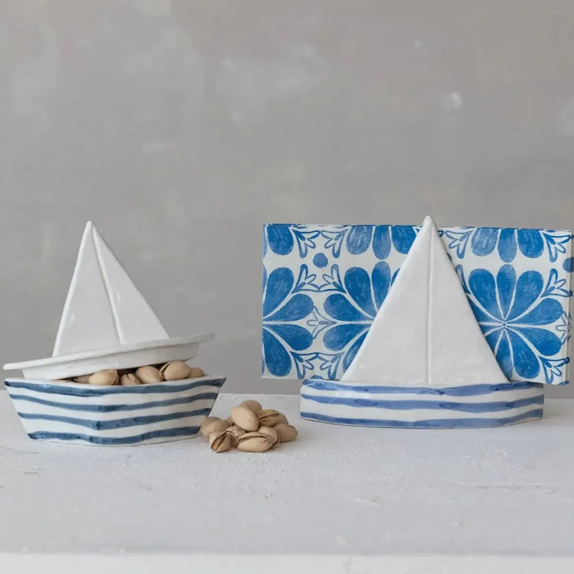 Stoneware Sailboat Shaped Container