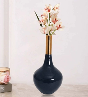Stout Diedra Teal Blue Brass Floor Vase, outdoor greenery  