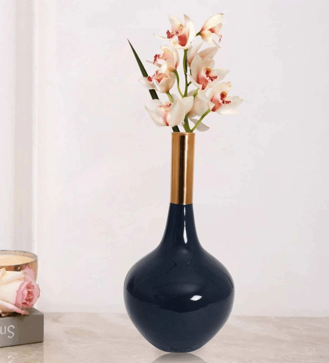 Stout Diedra Teal Blue Brass Floor Vase, outdoor greenery  
