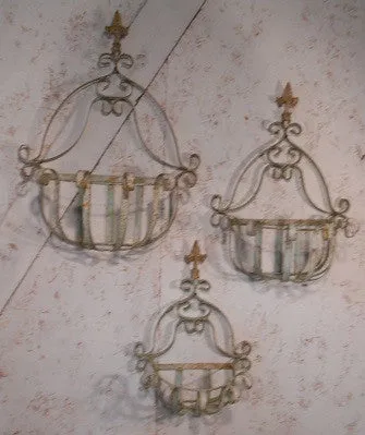 Strap Wall Planter with Finial Wall Basket Set of 3 dried flower branch  