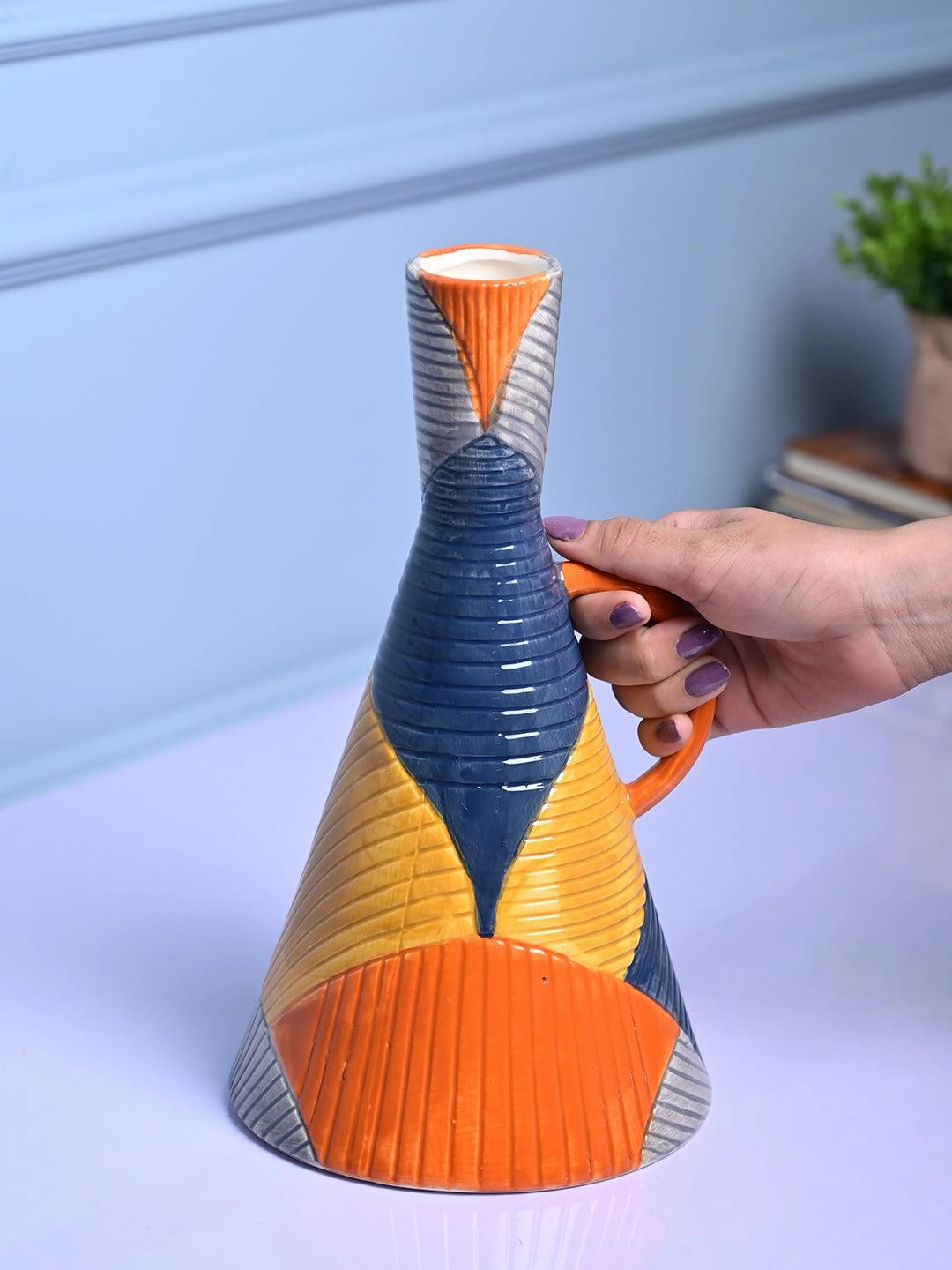 Striped Sophistication - Multi-Color Asymmetrical Vase