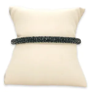 STST Black IP Printed 5mm Black Leather Bracelet