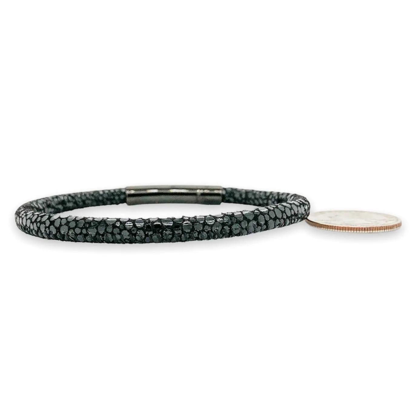 STST Black IP Printed 5mm Black Leather Bracelet