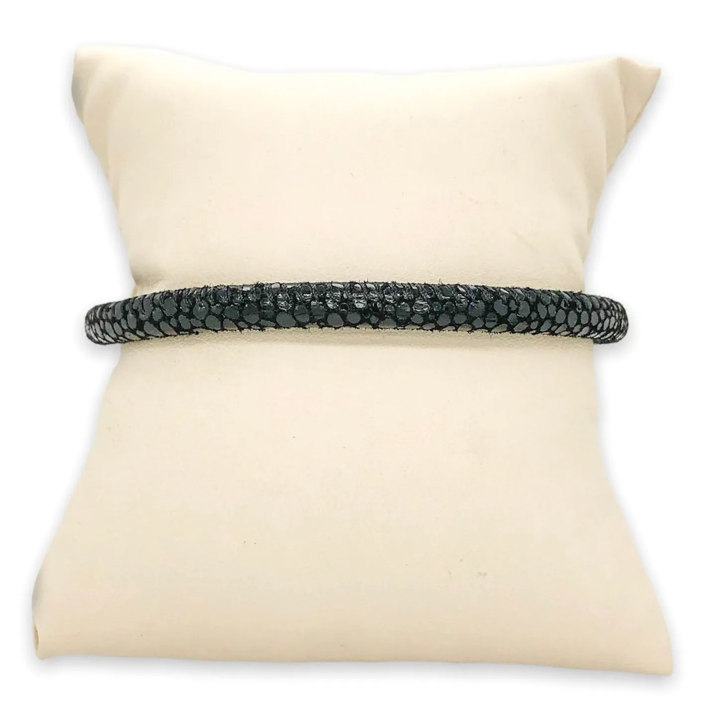 STST Black IP Printed 5mm Black Leather Bracelet