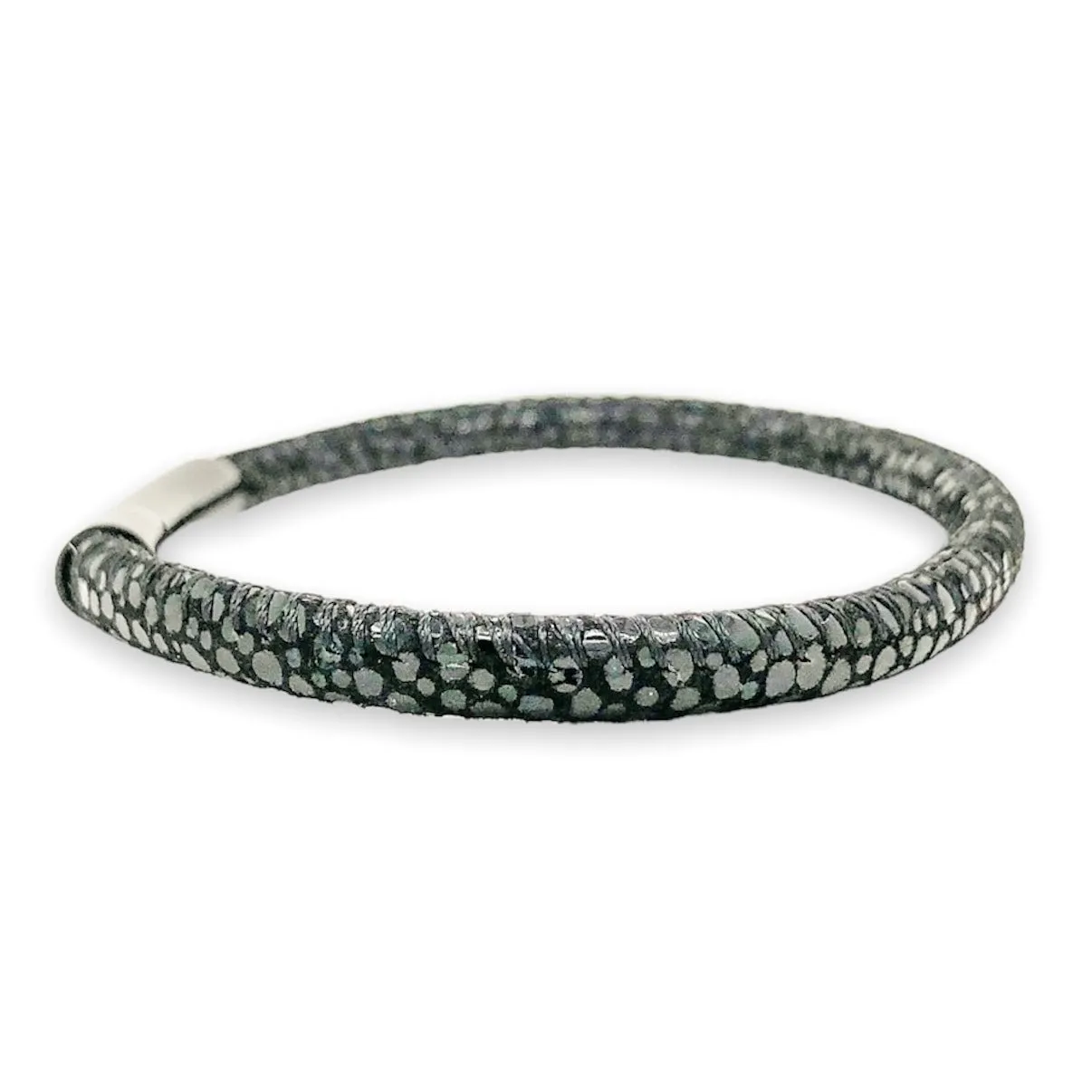 STST Black IP Printed 5mm Black Leather Bracelet