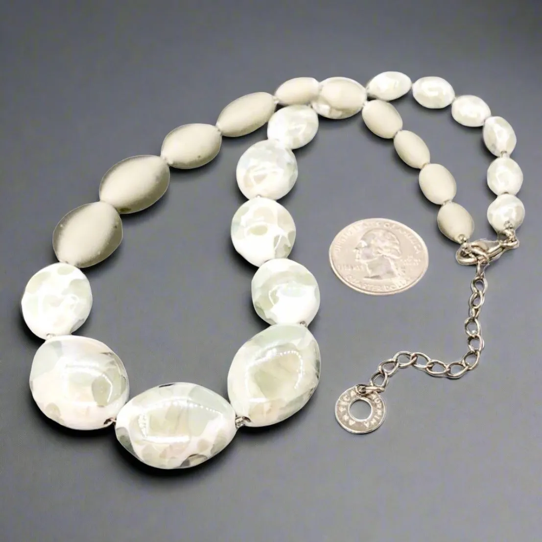 STST Grey Murano Glass Graduated Clear Seed Bead Necklace