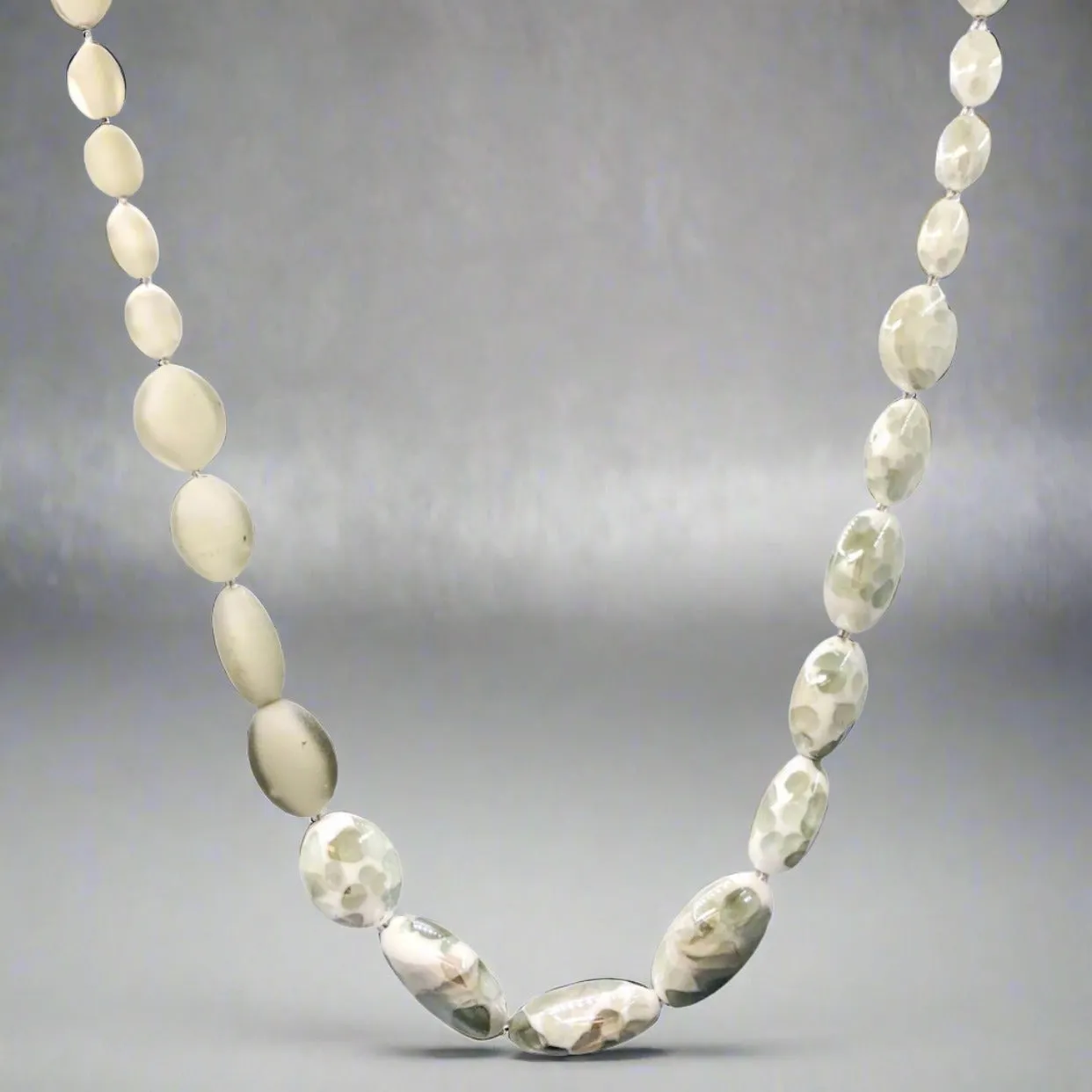 STST Grey Murano Glass Graduated Clear Seed Bead Necklace