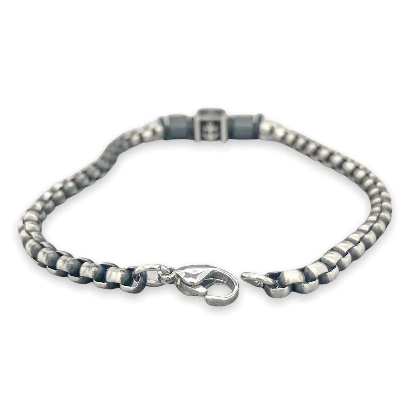 STST Gunmetal 4mm Round Box Chain Anchor Bead Bracelet