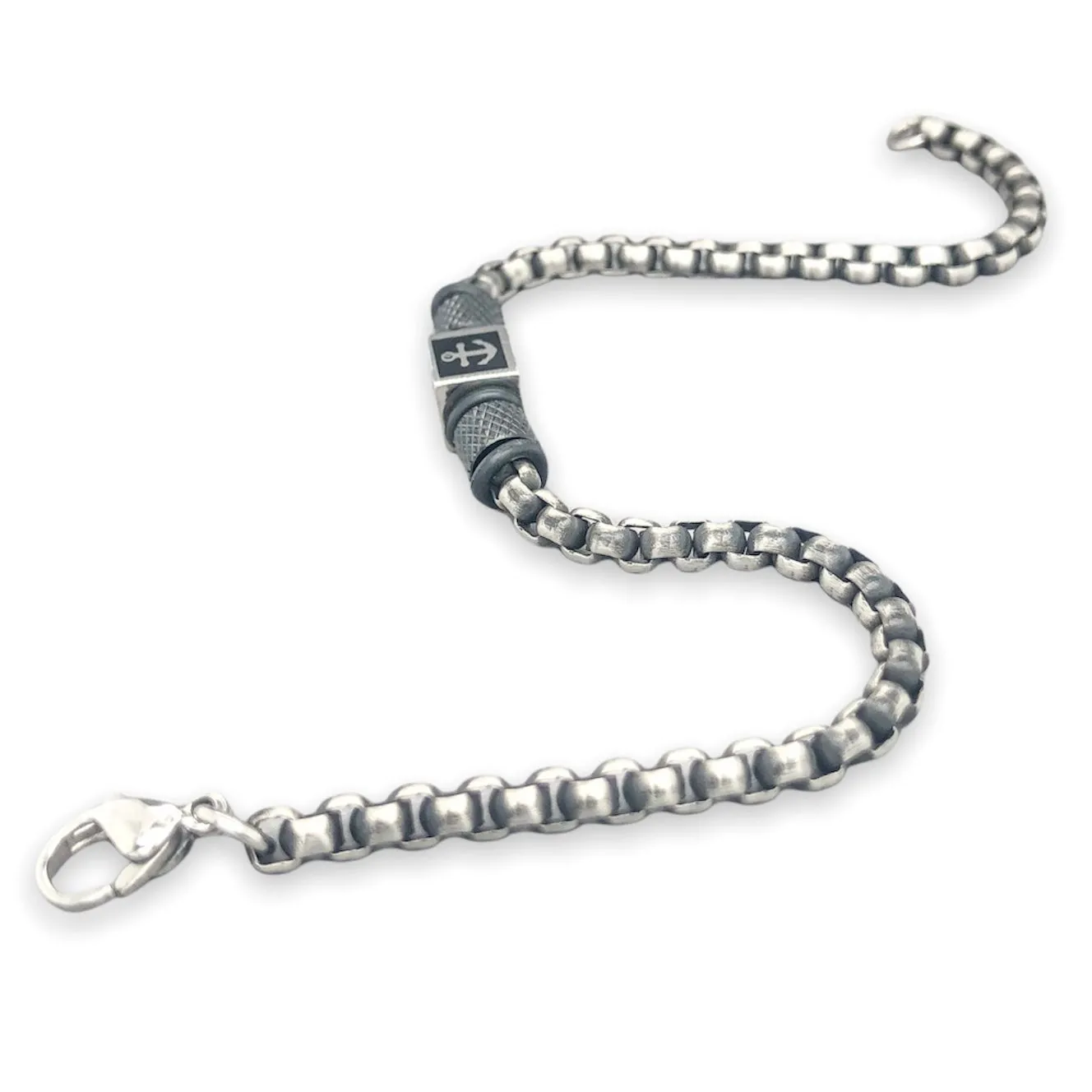 STST Gunmetal 4mm Round Box Chain Anchor Bead Bracelet