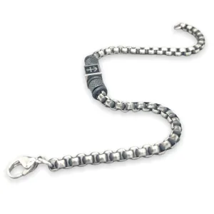 STST Gunmetal 4mm Round Box Chain Anchor Bead Bracelet