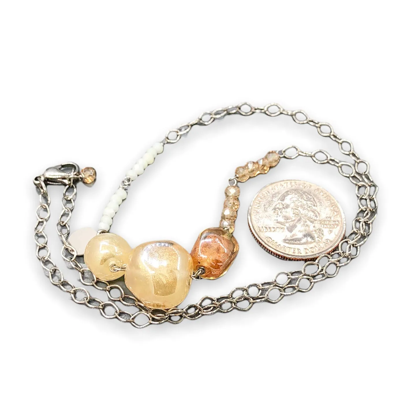 STST Murano 3 Stone Gold Tone Graduated Nugget Bead Necklace
