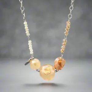 STST Murano 3 Stone Gold Tone Graduated Nugget Bead Necklace